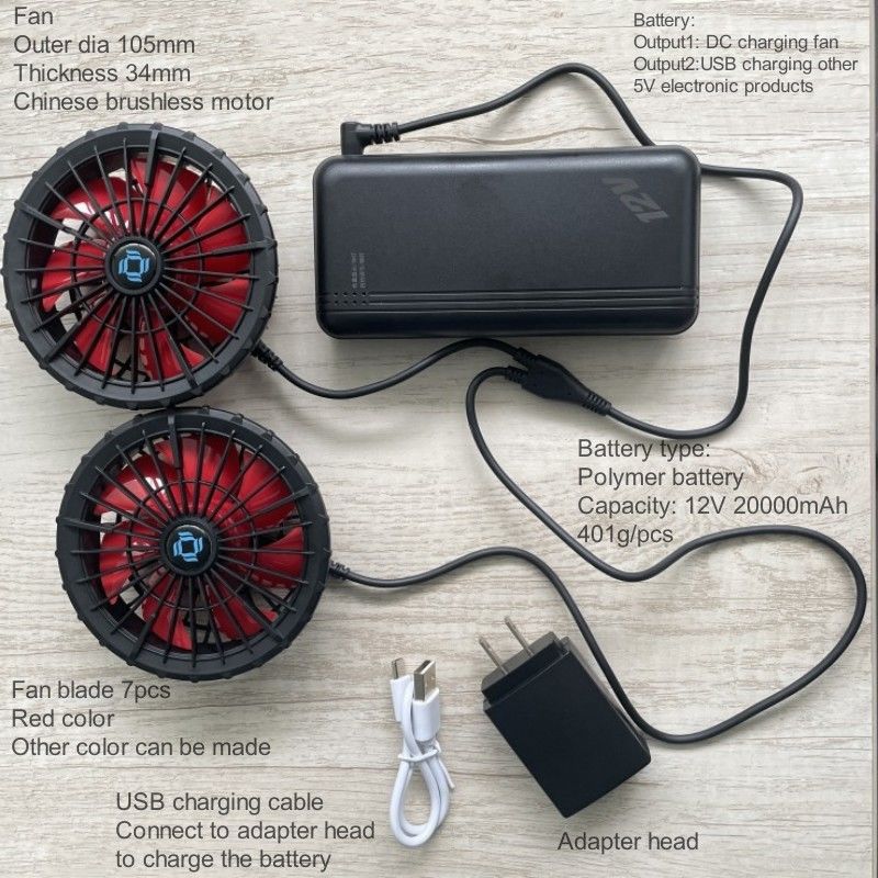 Klimatyzacja kurtka chłodzący wentylator bateria 12v 20000mAh Duża prędkość 10H czas pracy